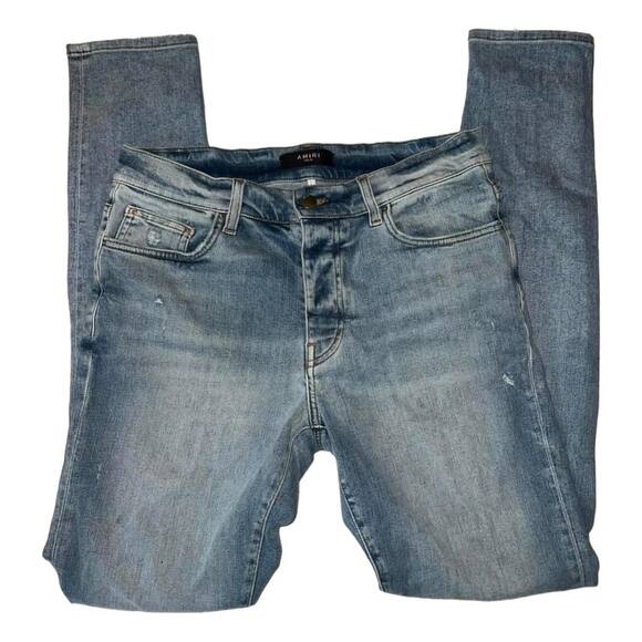Amiri Blue Distressed Ripped Denim Jeans Size 32
